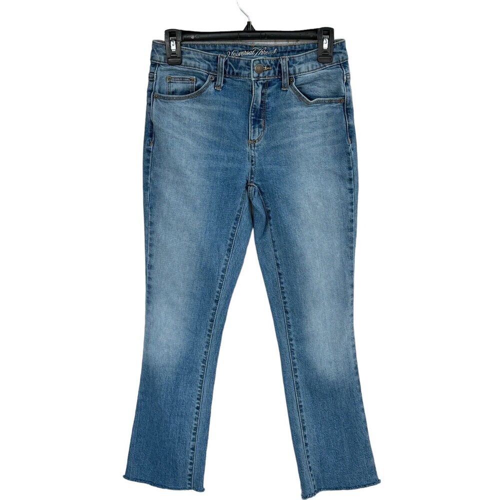 Universal Thread SZ 0/25 Kick Boot Crop Jeans Hi-Rise Zip-Fly Stretch Frayed Hem
